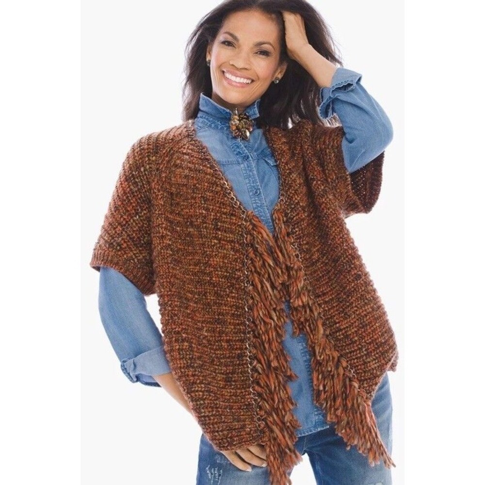 Wool Blend Fringe Knit Cardigan Size 0 US Small Orange Brown